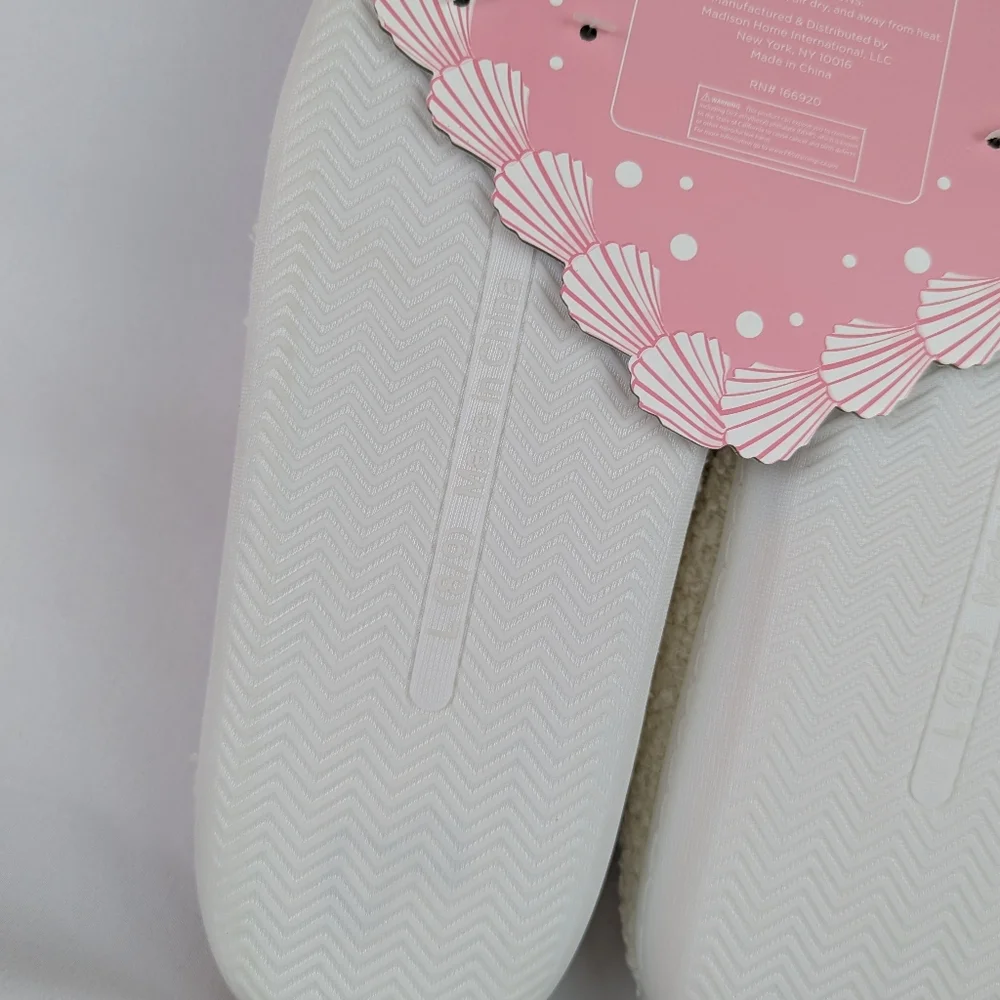 Hearts Slippers Sherpa Upper Fleece Memory Foam Slip On Ivory Pink L (8/9) NWT - Picture 12 of 13